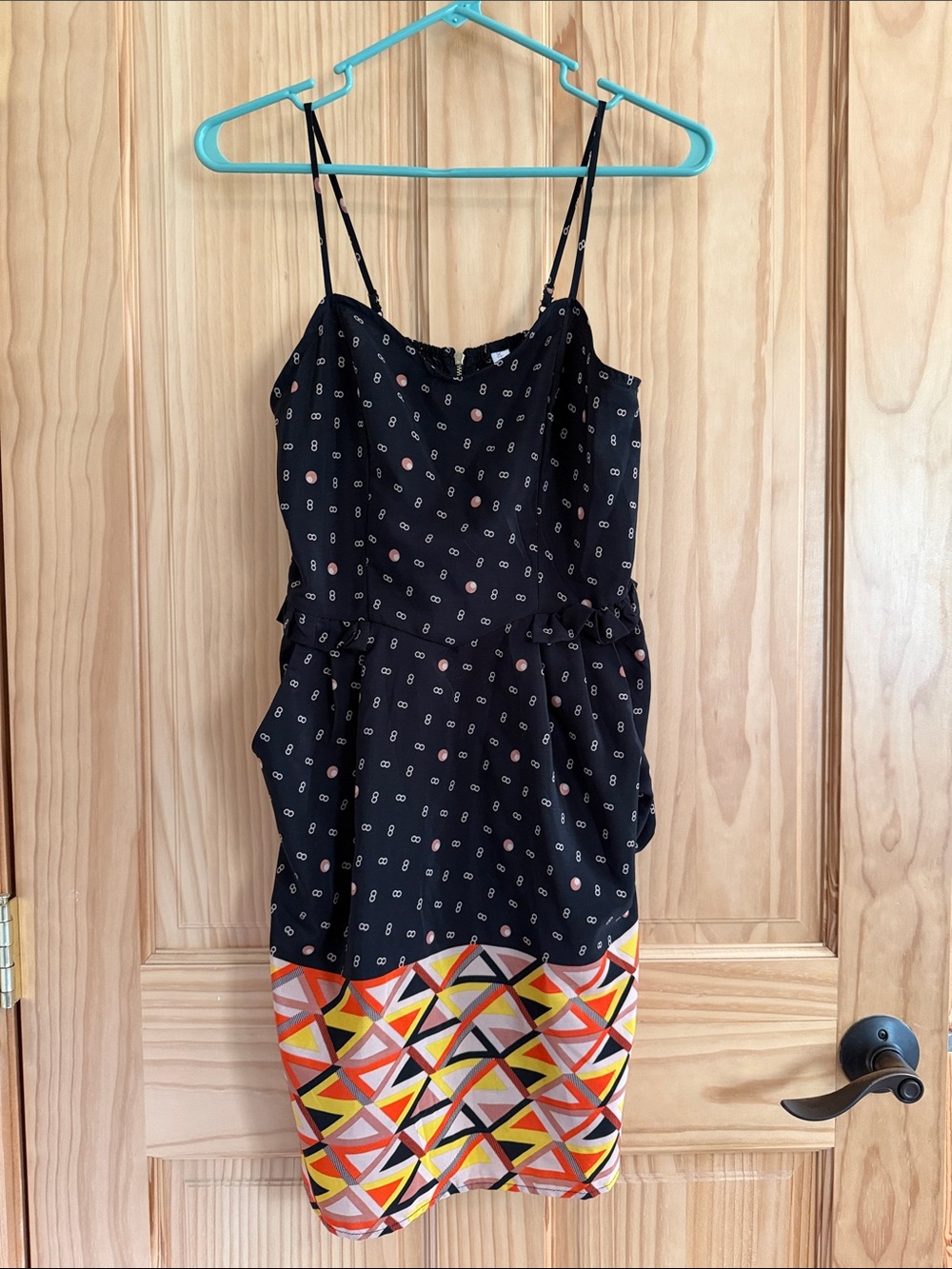 Xhilaration Black Geometric Colorblock Spaghetti Strap Dress